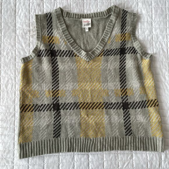 Y2K Academia Style Green Plaid Crop Sweater Vest Bella du Jour Juniors Size XL - Picture 1 of 9